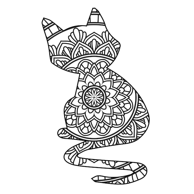 Vettore gatto animale mandala pagina da colorare per bambini