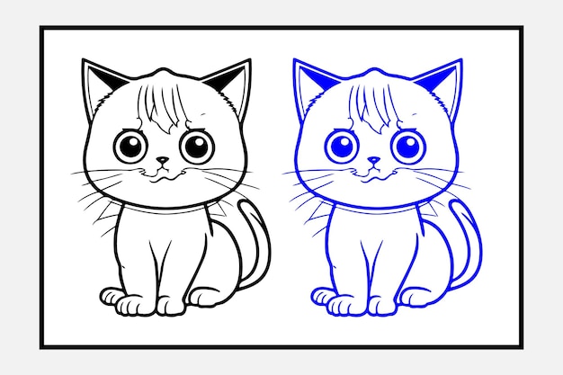 Vector cat cartoon animal cute kawaii doodle coloring page design