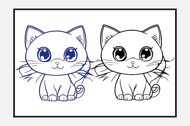 Vector cat cartoon animal cute kawaii doodle coloring page design