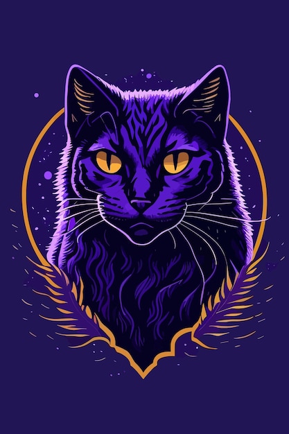 Vetore di un gatto arte digitale in viola illustrazione arte design logo poster e t-shirt design