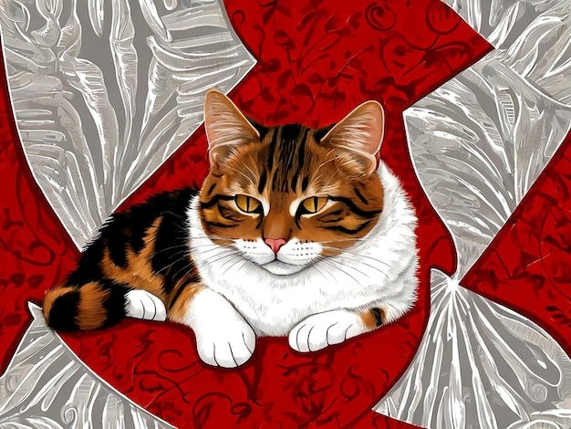 Vector The cat sleeping under the red umbrella the cats look happy and relaxing isolated