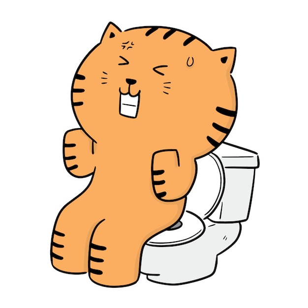 Vector of cat using flush toilet