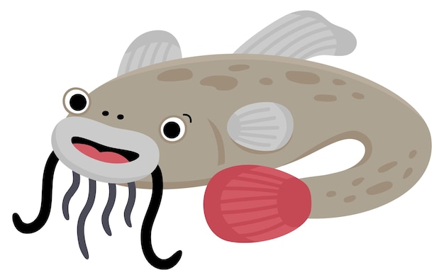 터 캐트피쉬 아이콘: 귀여운 웃긴 물고기와 함께 바다 아래 일러스트레이션 바다 동물 클리퍼트 하 바탕에 고립 된 어린이를위한 수중 또는 해양 클립 아트 만화 어리 그림 Xa