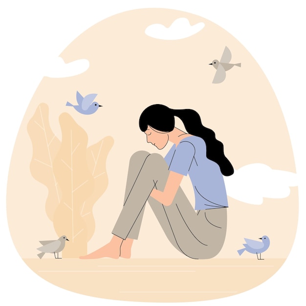 Vector catoon illustration of sad girl