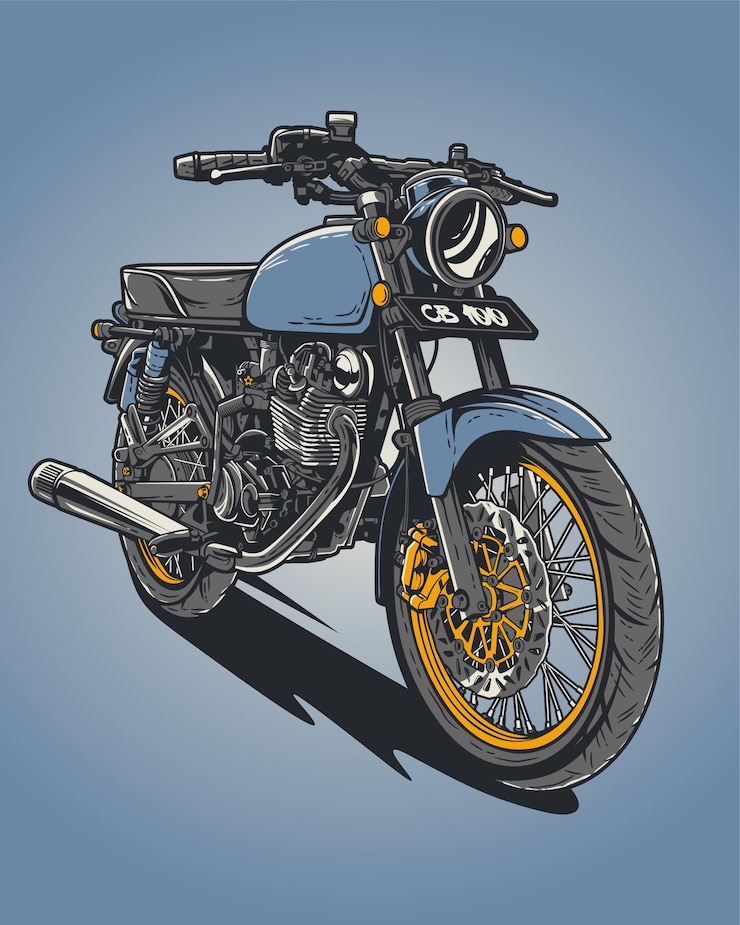 Vector vector cb motorcycle illustration with vintage classic style and blue color