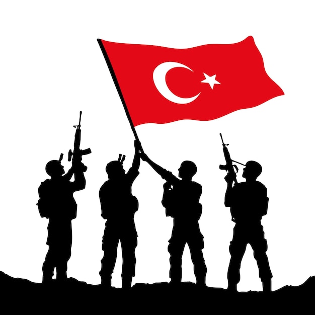 Vector celebration banner with Turkish soldier and Turkish flag