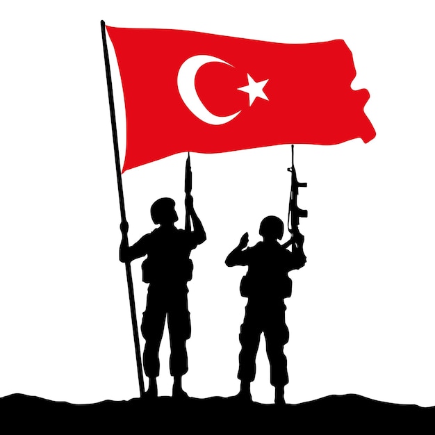 Vector celebration banner with Turkish soldier and Turkish flag