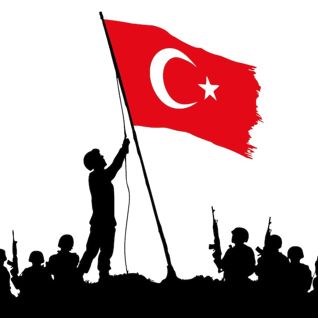 Vector celebration banner with turkish soldier and turkish flag