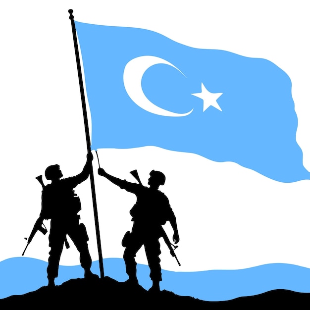 Векторный плакат с турецкими солдатами и уйгурским флагом