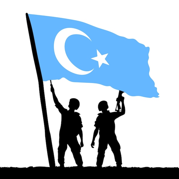 Vector celebration poster with Turkish soldiers and Uyghur flag