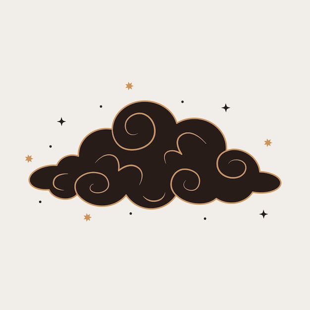 Vector celectial cloud element in black and gold colors Mystic sky symbol with stars