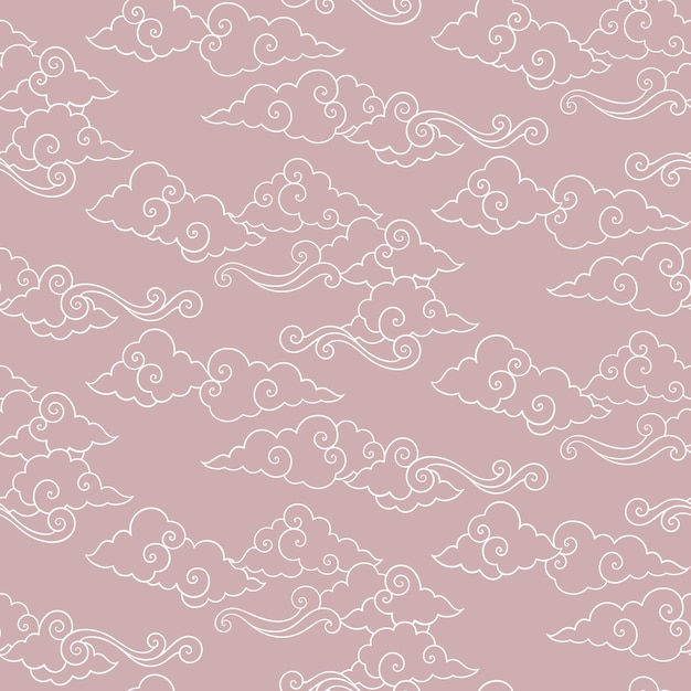 Vector celestial seamless pattern with oriental clouds pastel hand drawn cozy textile or magic wrapping design