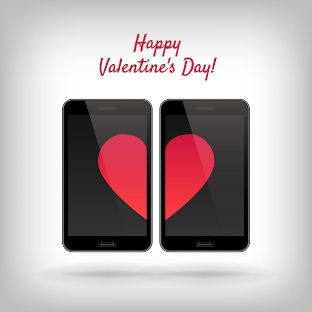 Vector cell phones and hearts