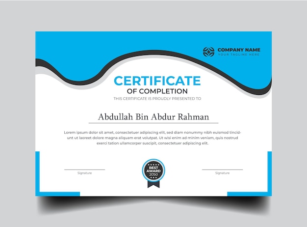 Vector certificate of completion design and certificate template