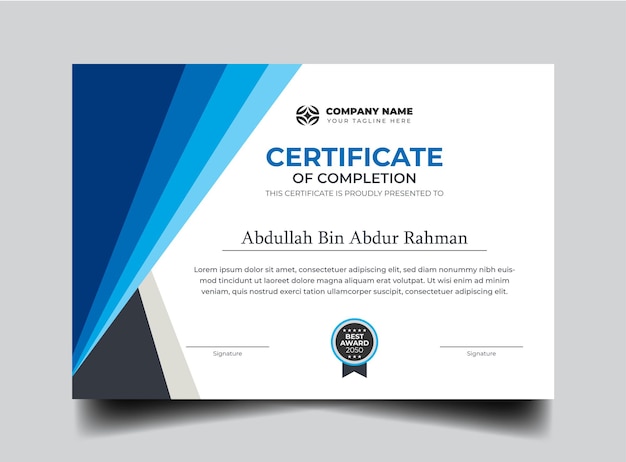 Vector certificate of completion template