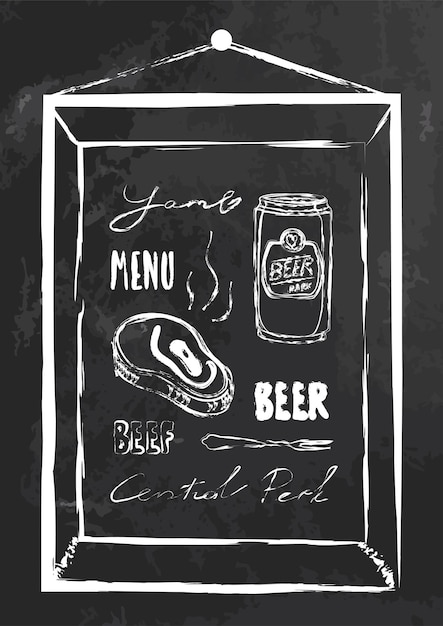 Vector chalkboard poster with fastfood beverages and decoration Handwritten words and elements