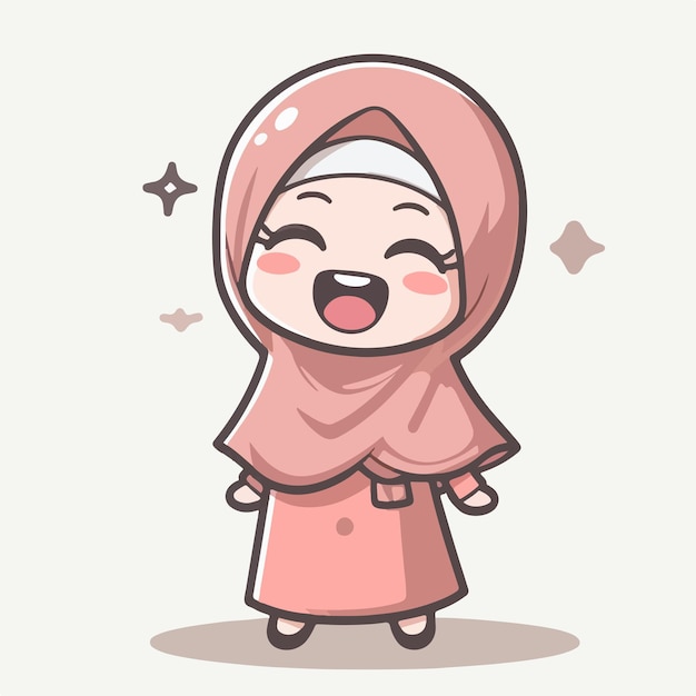 Vector character of a cheerful muslim girl wearing a hijab with a simple flat design style