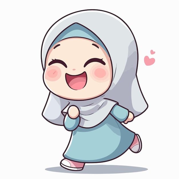 Vector character of a cheerful Muslim girl wearing a hijab with a simple flat design style