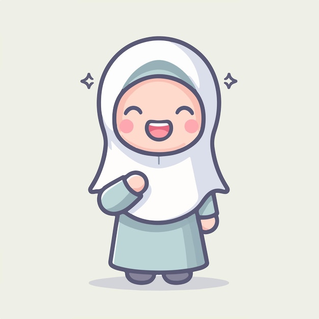 Vector character of a cheerful Muslim girl wearing a hijab with a simple flat design style