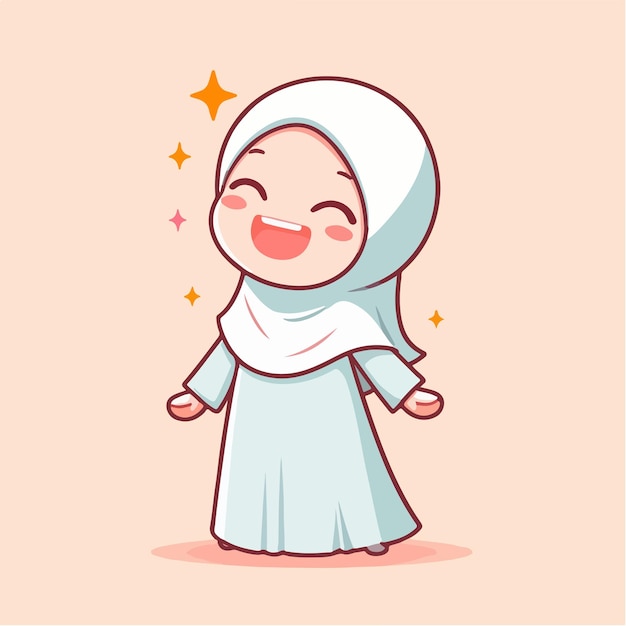 Vector character of a cheerful Muslim girl wearing a hijab with a simple flat design style