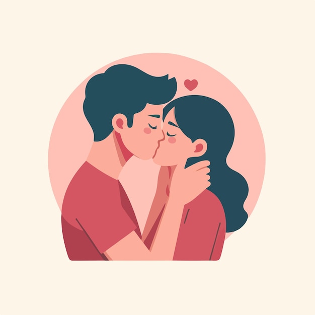 Vector character couple kissing with flat design style