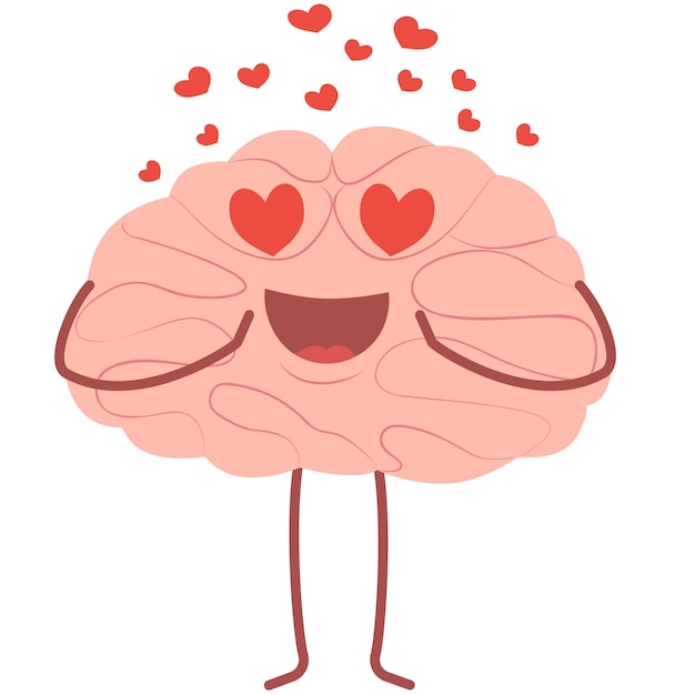 Vector vector character in flat style brain in love