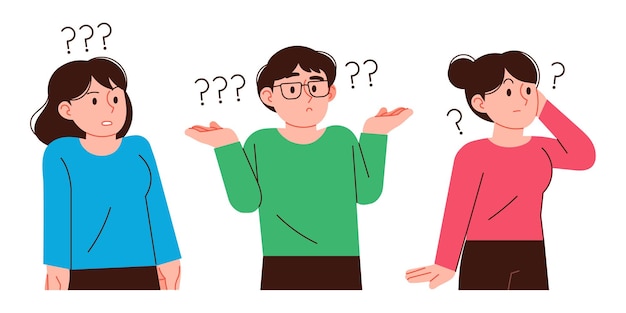 Vector character illustration set of wondering gestures