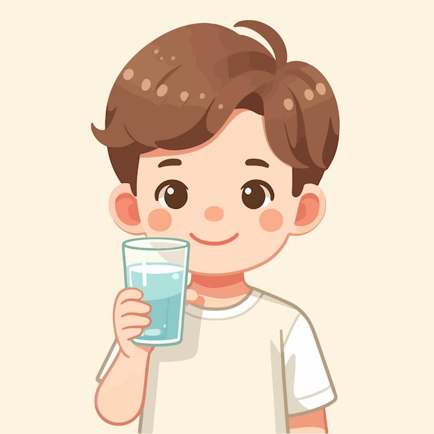 vector character of a little boy drinking water minimalist flat design style