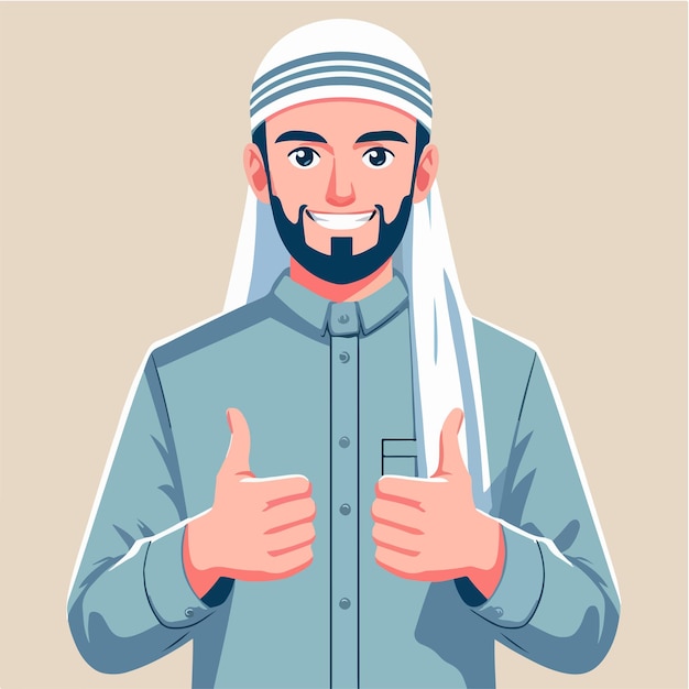 Vector vector character of a muslim guy expressing a thumbs up in a flat design style