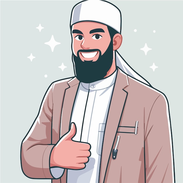 Vector vector character of a muslim guy expressing a thumbs up in a flat design style
