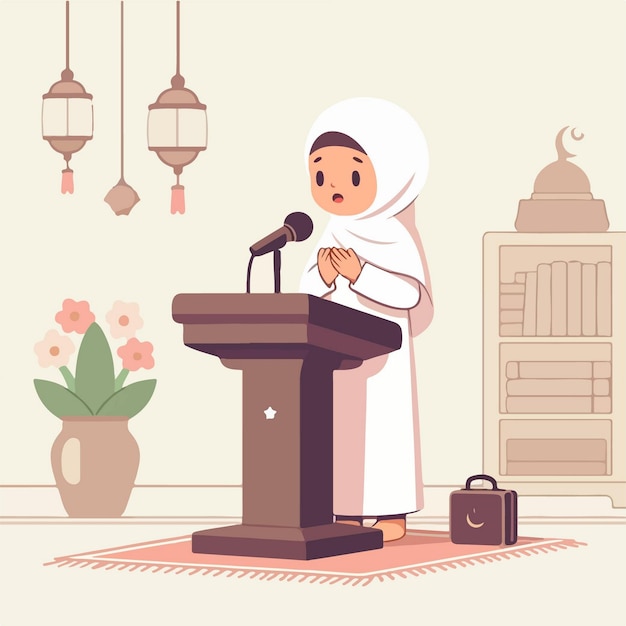 Vector character of a muslim imam giving a lecture reading a book minimalist flat design style