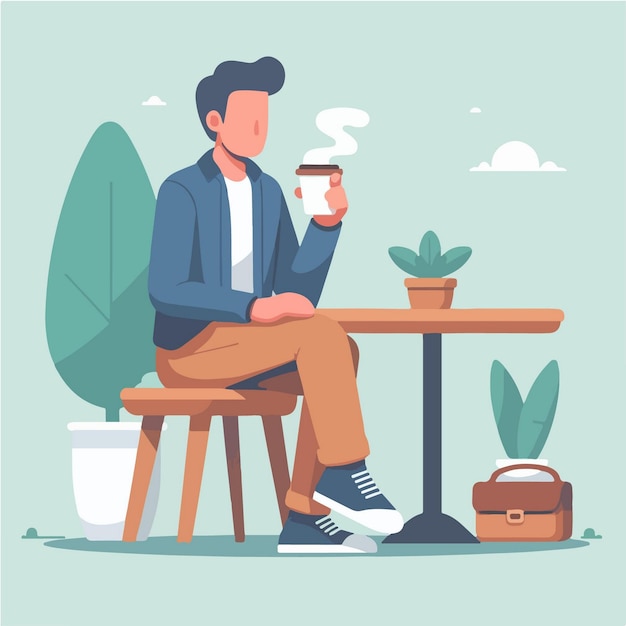 Vector vector character of a people are sitting drinking coffee simple and minimalist flat design style