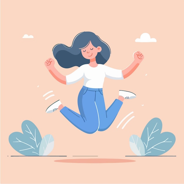 Vector vector character of a woman jumping happily minimalist flat design style