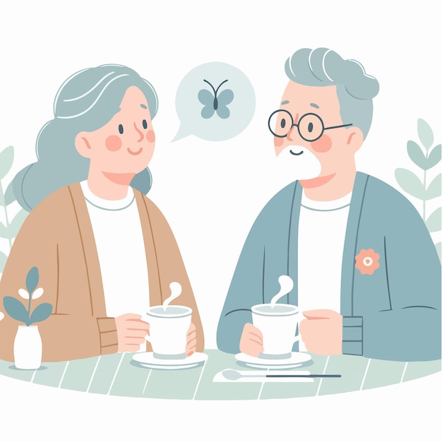 Vector characters of grandparents chatting in a simple and minimalist flat design style