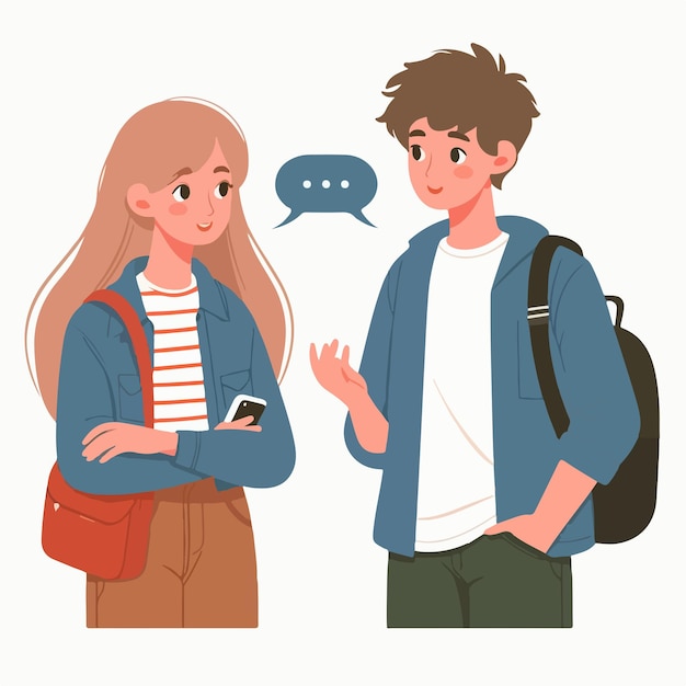 Vector vector characters of a teenage couple talking in a simple and minimalist flat design style