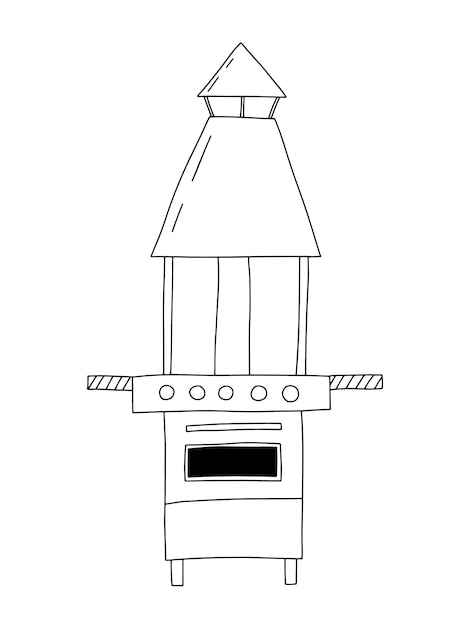 Эскиз векторного гриля на углях Ручной рисунок гриля для барбекю