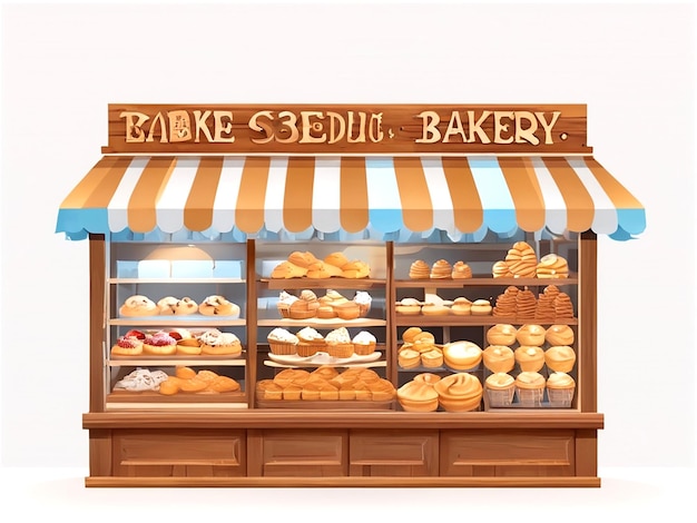 vector Charming bakery shop with an open wooden sign isolated