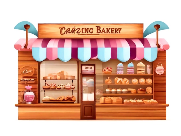 vector Charming bakery shop with an open wooden sign isolated