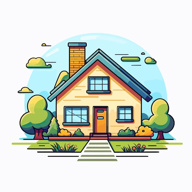 Vector of a charming house nestled in a lush green landscape