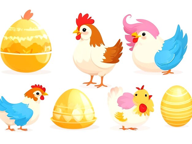 Vector vector charming set of chicken hen and eggs isolated