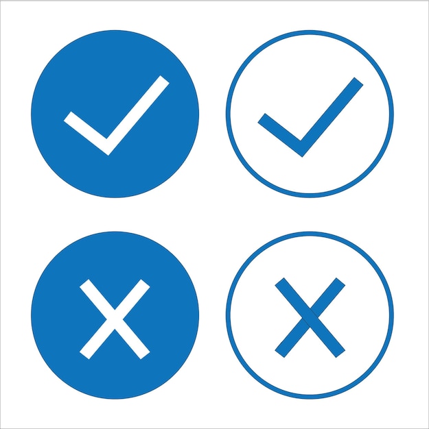 Vector check mark and cross symbols in flat styles