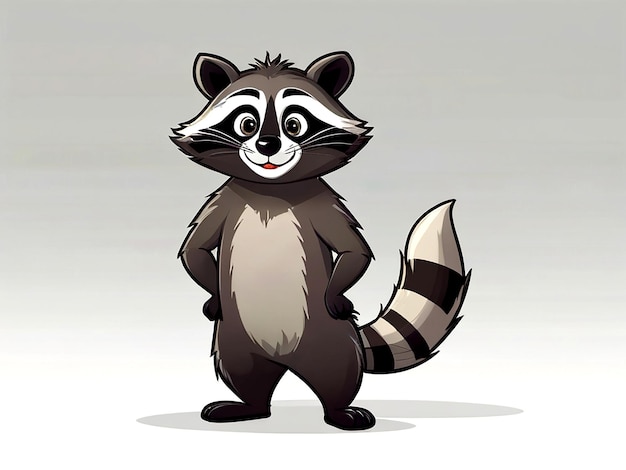 Vector vector cheerful raccoon cartoon character standing on white background isolated