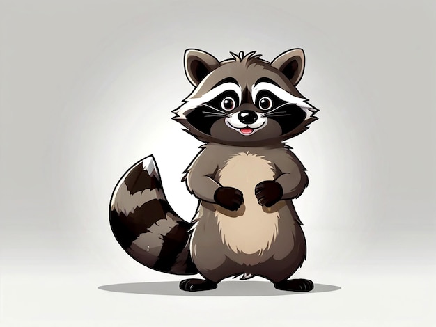 vector Cheerful raccoon cartoon character standing on white background isolated