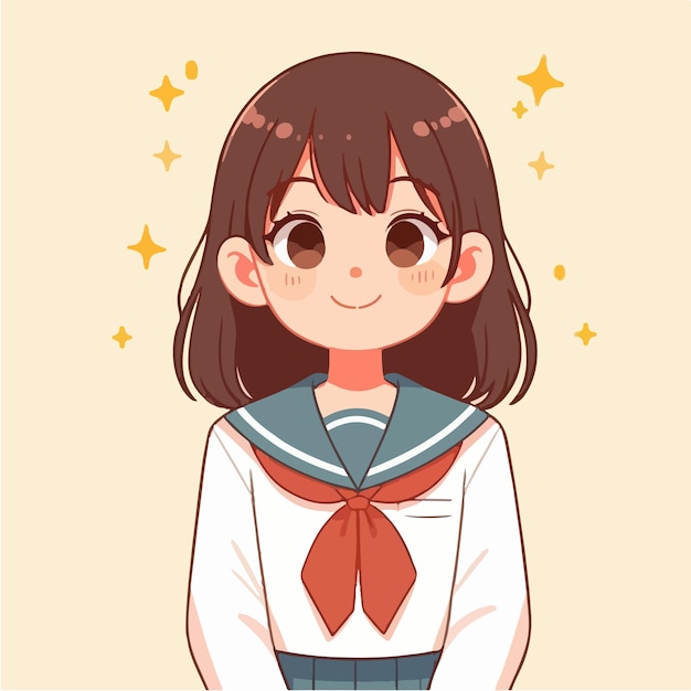 Vector cheerful schoolgirl character with a simple and minimalist flat design style