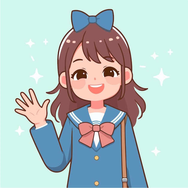 Vector cheerful schoolgirl character with a simple and minimalist flat design style