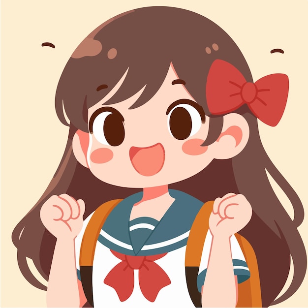 Vector cheerful schoolgirl character with a simple and minimalist flat design style
