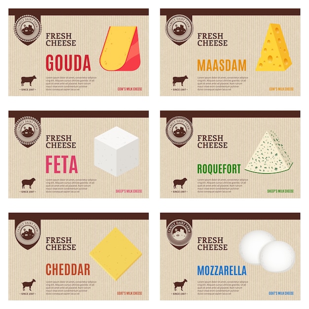 Vector cheese vintage labels and packaging design elements