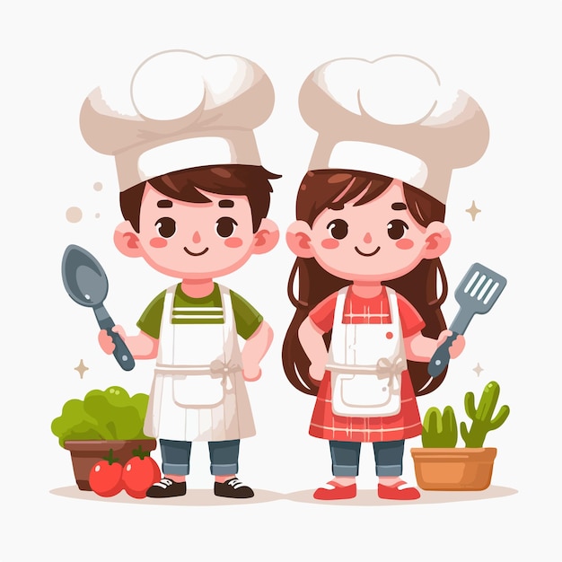 Vector vector chef couple characters with a simple flat design style