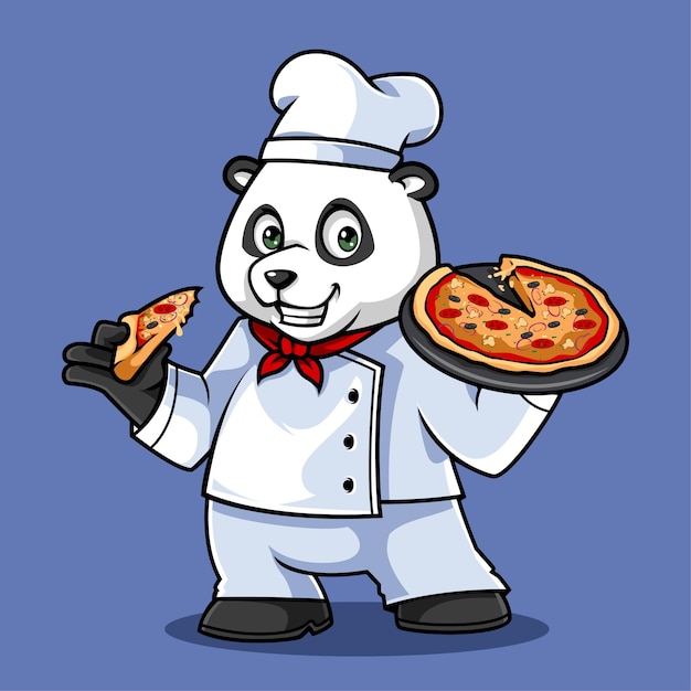 Vector chef panda holding pizza cute cartoon