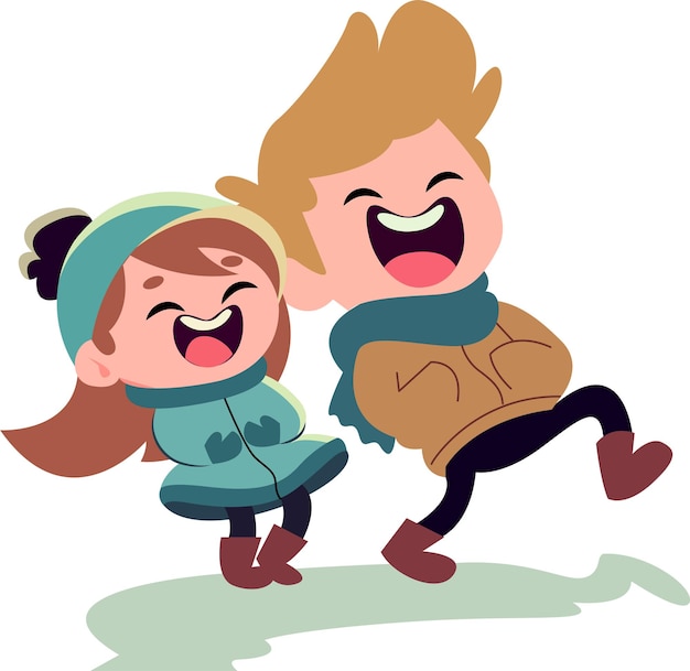 Vector vector chibi couple icon laughing in winter